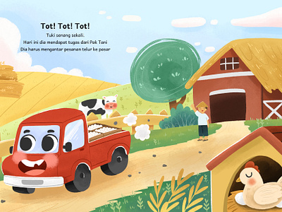 “Tuki Mengantar Telur” Children book Illustration adventure animation book car children childrens book childrens illustration cute cute illustration illustration kids kids book procreate storybook