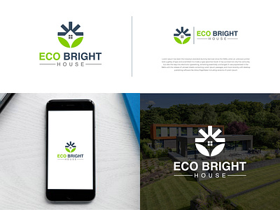 Eco Bright logo. Eco Bright with house combination logo. bright eco ecological graphic design green home house illustration light logo design nature organic realestate