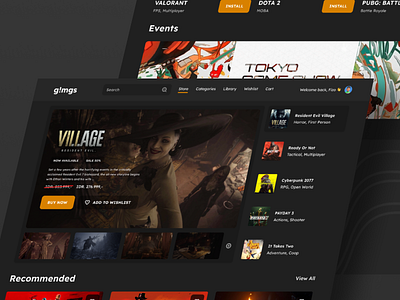 Gimgs - Game Store Website clean dark dark mode dark ui design dota game game card games gaming interface minimalism online simple store ui ux web webdesign website