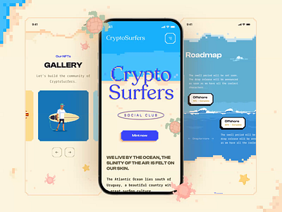Crypto Surfer Mobile beach crypto landing page mobile nft nft collection pixal art pixel character respsonsive roadmap surfer website design