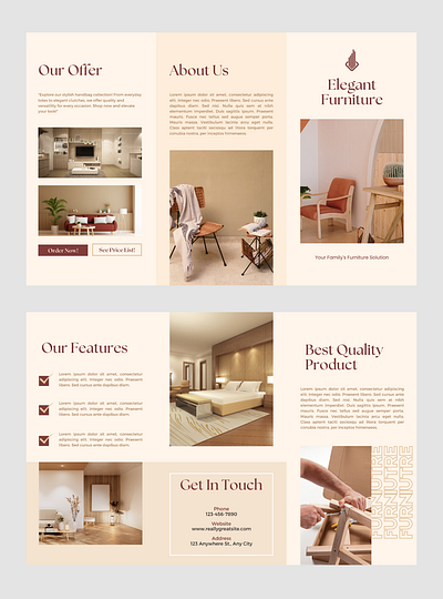 10 Furniture Trifold branding canva design furniture template trifold