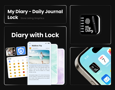 My Diary Lock - Playstore Screenshots Assets appicons appstore icons playstore playstorescreenshot screenshots ui