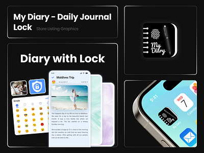 My Diary Lock - Playstore Screenshots Assets appicons appstore icons playstore playstorescreenshot screenshots ui