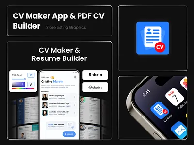 CV Maker App - Playstore Screenshots Assets appicons googleplaystore icons playstore playstorescreenshots screenshots ui