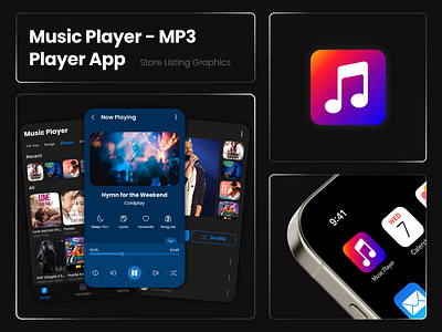 Music Player MP3 Player - Playstore Screenshots Assets app appdesign googleplay icons playstore playstoreappicon playstorescreenshots screenshots ui