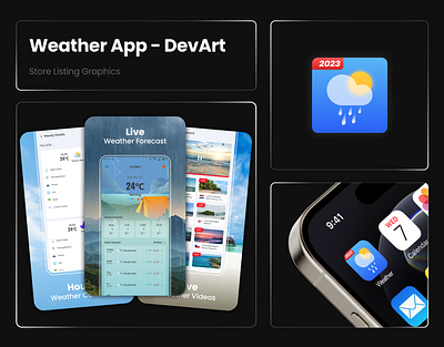 Weather App - DevArt - Playstore Screenshots Assets app appdesign appicon googleplay icons playstore playstorescreenshots screenshots ui