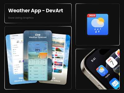 Weather App - DevArt - Playstore Screenshots Assets app appdesign appicon googleplay icons playstore playstorescreenshots screenshots ui