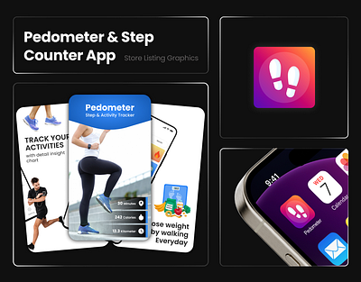 Pedometer & Step Counter - Playstore Screenshots Assets app appdesign appicons icons playstore playstorescreenshots storelistinggraphics ui