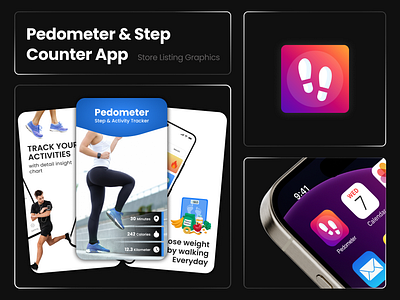 Pedometer & Step Counter - Playstore Screenshots Assets app appdesign appicons icons playstore playstorescreenshots storelistinggraphics ui