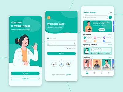 Mediconnect activity app branding clear consult design doctor graphic design green health illustration illustrator logo medic mediconnect mobile simple ui uidesign uiux