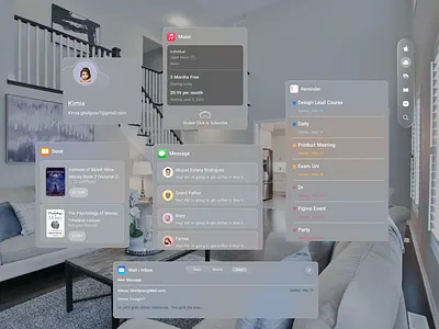 ☁️ iCloud | Vision Pro ai apple apple vision pro books design tool glass glassmorphism graphic design icloud interface design message meta music product design reminder ui ux virtual reality vision vision pro