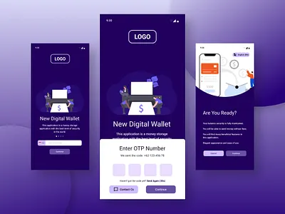 Login & Register Digital Wallet design app business darkblue design ewallet login money register screen started ui wallet