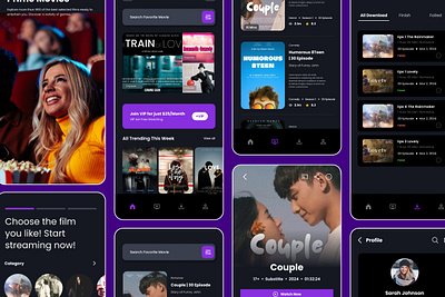 Vidmov - Movie Streaming Mobile App application apps cinema design homepage interface layout page reel responsive screen store ui user ux