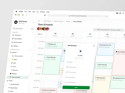 Worksphere - Task Management Dashboard [Team Schedule] add schedule breadcrumbs calendar collaboration tools dashboard dashboard task design sidebar task card task management task website team dashboard ui ui design uiux website