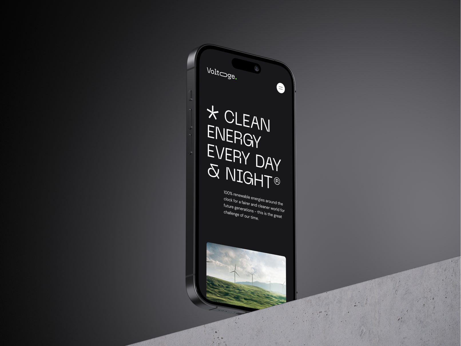 Voltoge - accessible clean energy startup website and branding clean energy dark mode design energy startup ui ux website