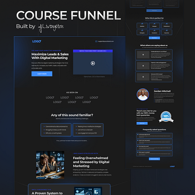 Dark Style Course Sales Funnel black and blue design course creator funnel funnel design interactive elements