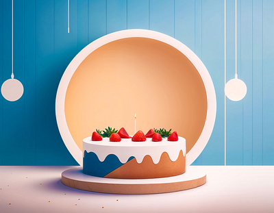 Cake with strawberries cake coloful creative design graphic design illustarion ui