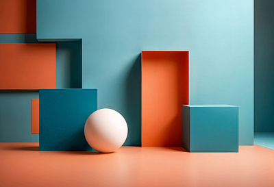 A white sphere on an orange platform abstract branding coloful creative design illustration ui