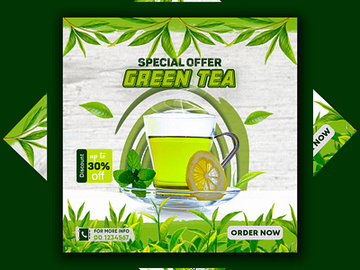 Green Tea Social Media Post Design marketingposter socialmediaflyer special hot green