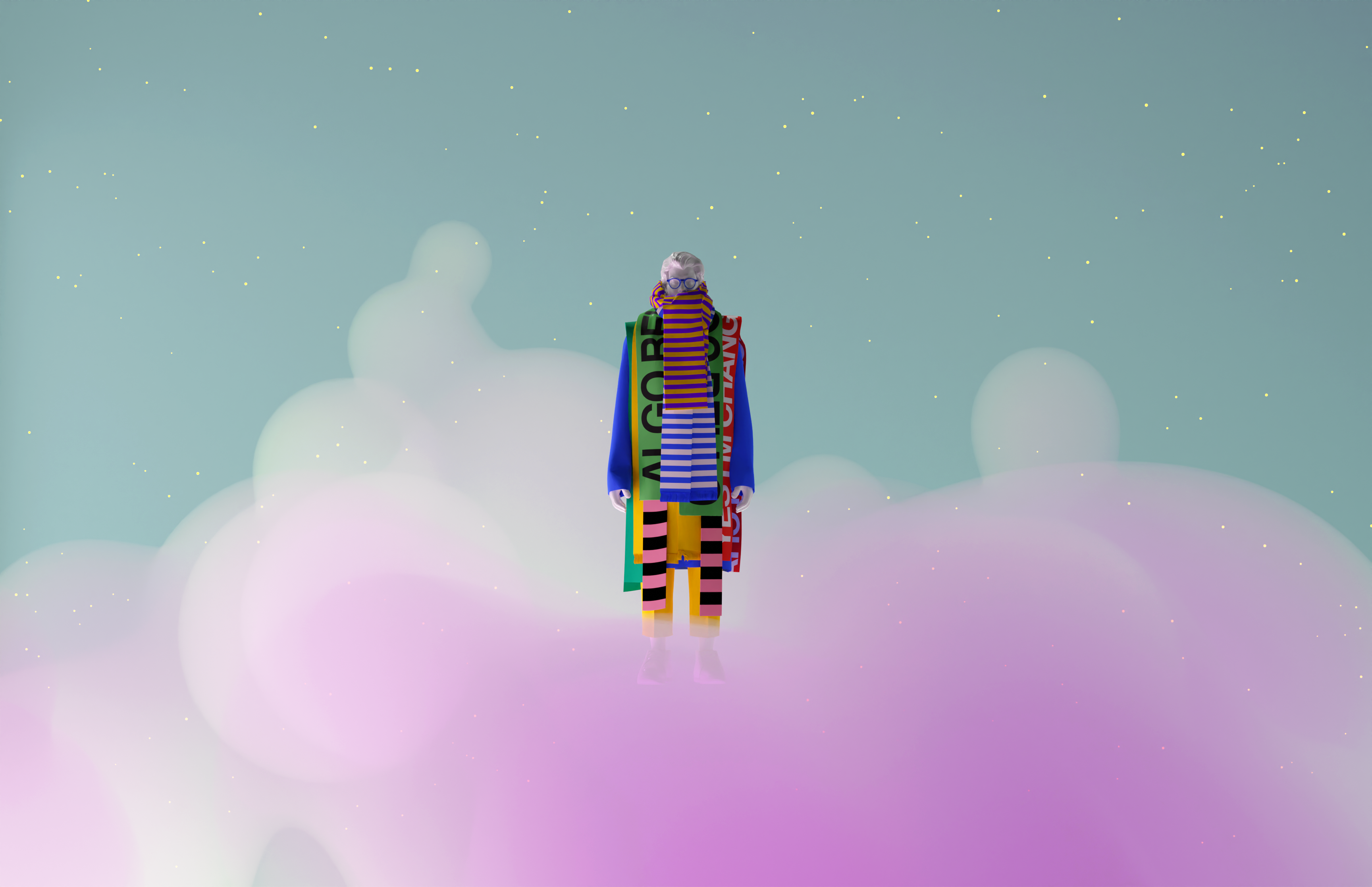 In the Clouds 3d blender clouds portrait scarf