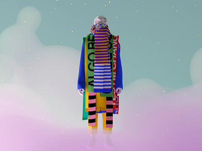 In the Clouds 3d blender clouds portrait scarf