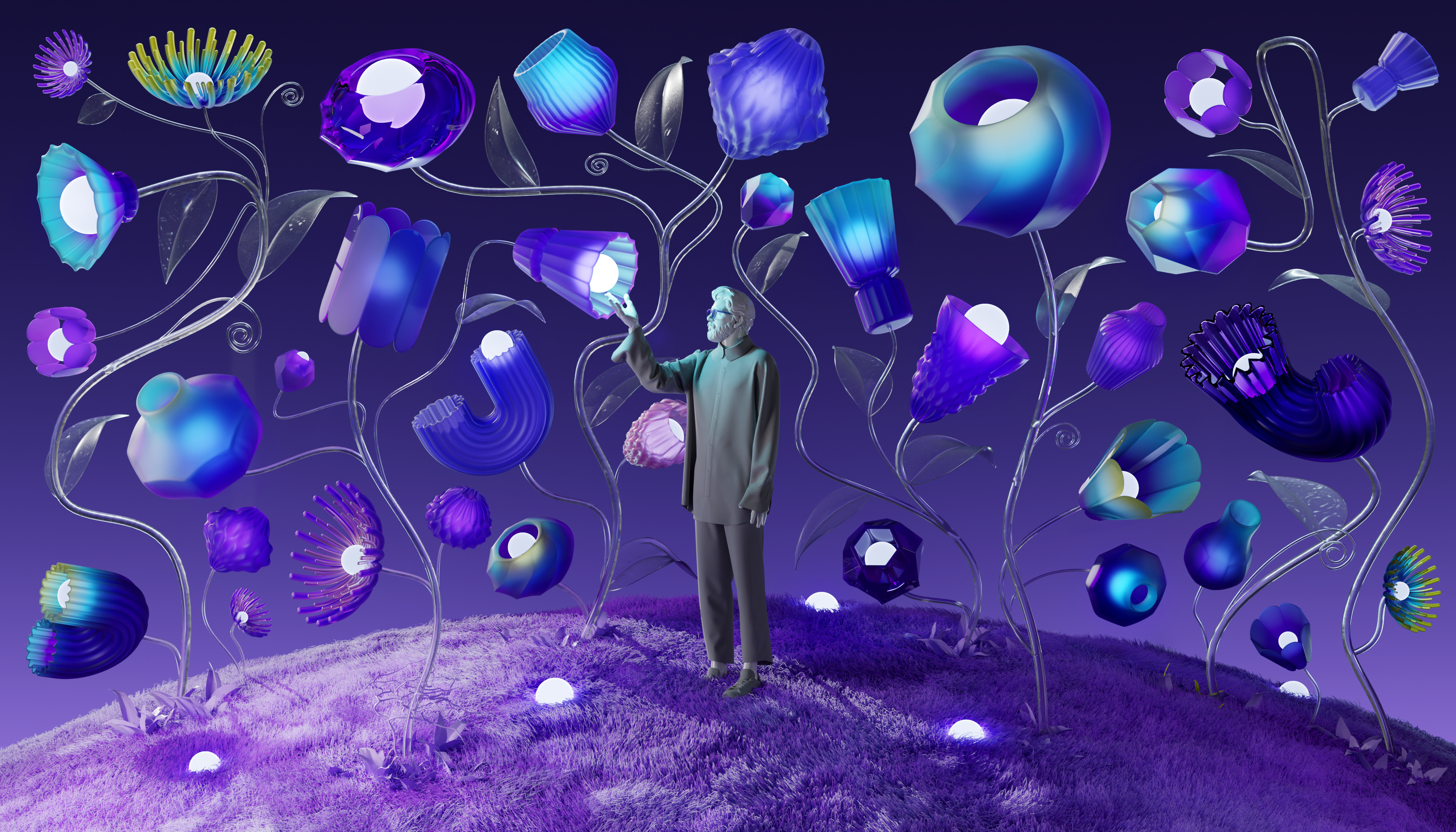 Exterior Interior 3d bulb design flower grass light portrait scene