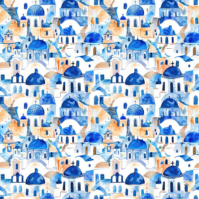 Watercolor Santoriny pattern czech republic