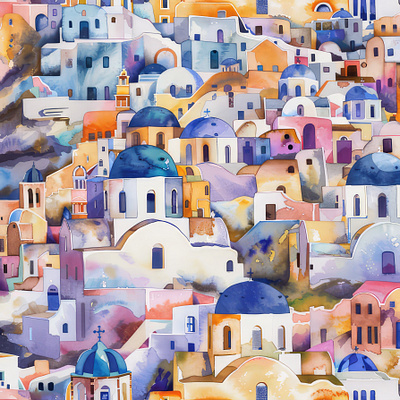 Santoriny watercolor pattern isolated