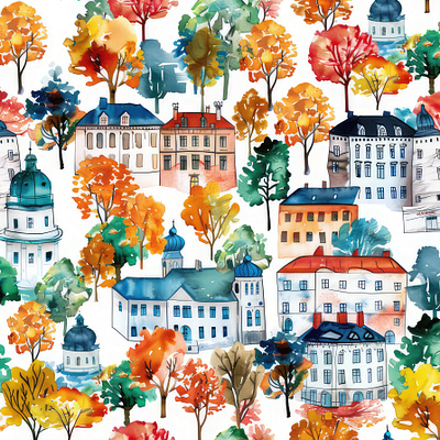 City watercolor pattern isolated