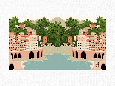 Italy Positano Illustration - Olive Tea abstract adobephotoshop art artwork design designer digitalart graphic design graphicdesign illustration italy italypositano landscape olive olivetea pattern positano positanoillustration shape tree