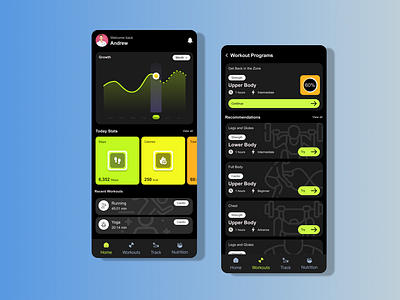 Fitness tracking application app design black theme design modern design ui uxui design