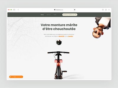 Bike Fixer Landing Page avatar bike design green grey header hero landing page minimalist product ui ux website