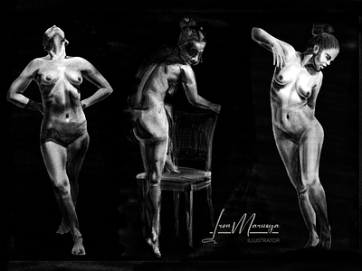 Triple sketch black black background dark dark background digital pencil digital pencil sketch graphic design illustration pencil sketch procreate sketch women