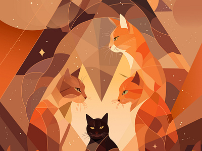 Abstract Painting With Cats graphic design