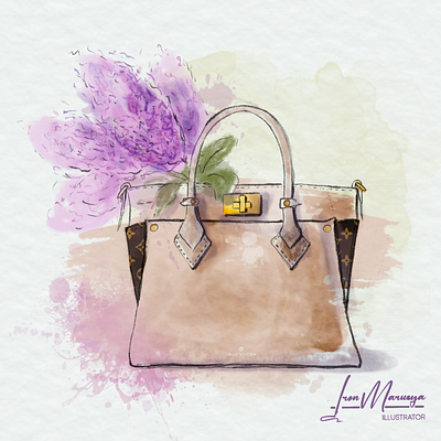 A dream bag bag brand bag branding digital watercolor flower graphic design illustration logo louis vuitton lv postcard procreate