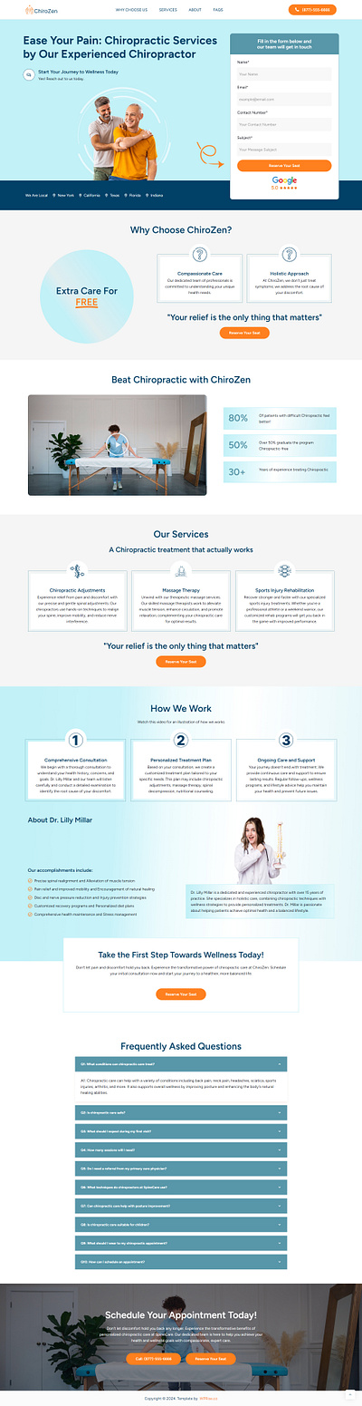 ChiroZen – Chiropractic Care Landing Page for Lead Generation best landing page chiropractic chiropractic landing pages chiropractic website chiropractic website design chiropractic website templates chiropractor chiropractor landing page elementor template landing page lead generation landing page