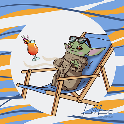 Baby Yoda on vacation animation baby yoda beach branding cocktail graphic design mandalorian procreate relax star wars vacation yoda