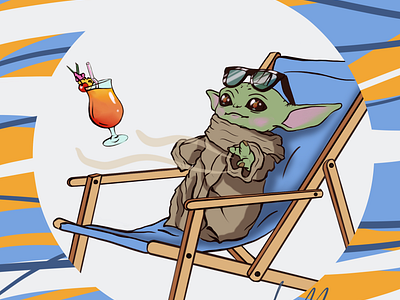 Baby Yoda on vacation animation baby yoda beach branding cocktail graphic design mandalorian procreate relax star wars vacation yoda