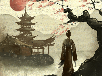 Chinese landscape chinese chinese landscape digital graphic design lanscape sakura traditional painting