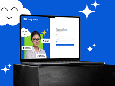 Examy Login Page UI - Dribbble Shot blue branding dekstop design elementary school exam funny funny design graphic design login page login screen portfolio school ui ui design uiux ux design website ui