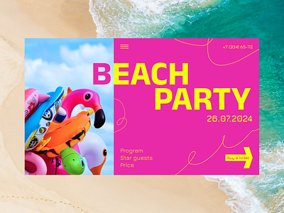 Promo website | Beach party design homepage illustration party pink flamingo ui ux webdesign