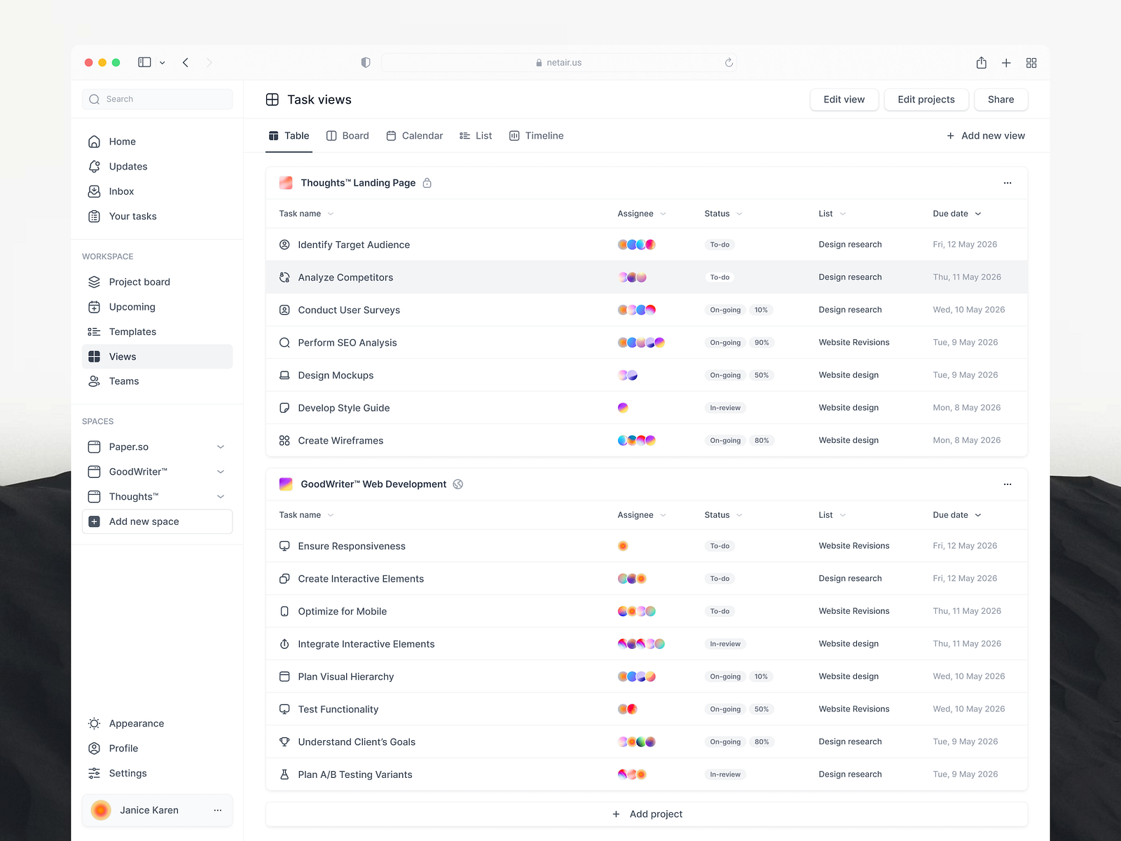 Project Table View By Louis Nguyen On Dribbble