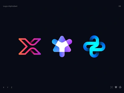 Logo Alphabet - 08 X, Y, Z ai alphabet blockchain branding crypto fintech futuristic gradient icon identity lepisov letter lettering logo outline saas tech x y z