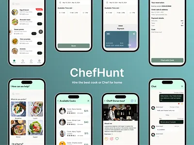 ChefHunt - hire cook or chef for home app booking chef cook delivery design figma food glovo home food market research prototyping ui user flow user persona user research ux wireframes wolt