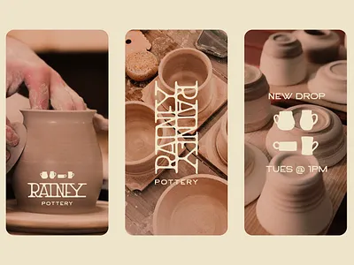 Rainey Pottery brand identity branding clay hand lettered illustration logo mug pottery social typography