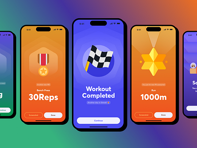 Gamification! app crossfit design illustrations ios reps run ui ux weight workout