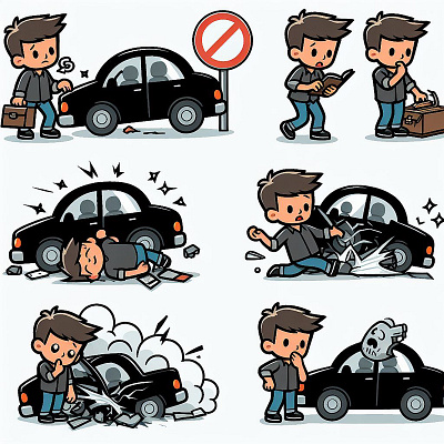 Car accident illustration auto fix automobile cartoon character graphic design illustration my auto fix