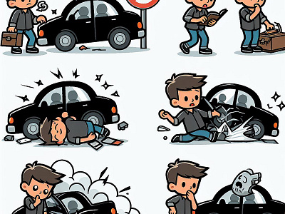 Car accident illustration auto fix automobile cartoon character graphic design illustration my auto fix
