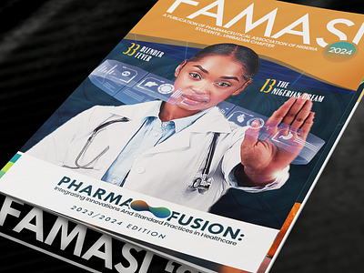 FAMASI MAGAZINE DESIGN MOCKUP app art branding design graphic design healthcare logo magazine magazine design mockup pharmacy print typography vector yearbook