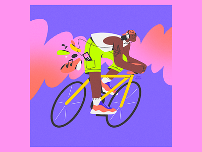 Music Lovers 1/3 bicycle brand character colorful commercial flat illustration love man music purple texture violet